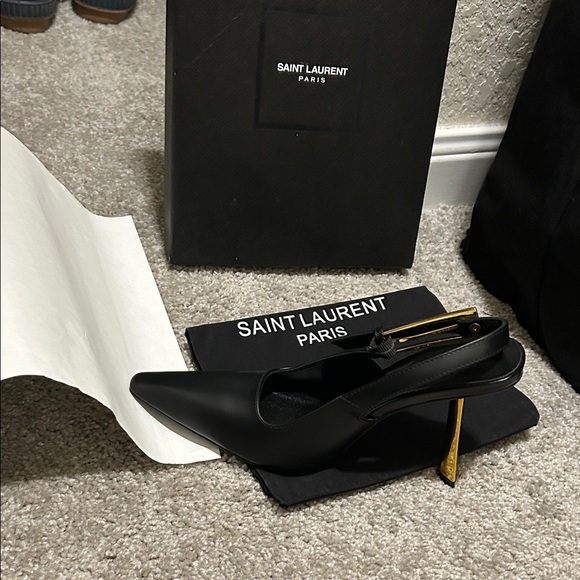 Saint Laurent Black Lee Leather Heels with Gold Heel - Picture 5 of 9